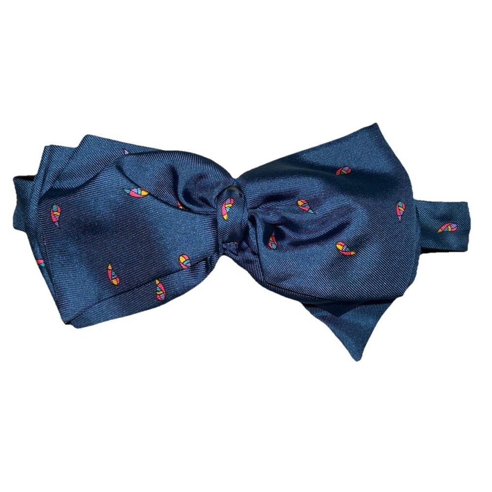Vtg Kenneth Gordon New Orleans Bow Tie Blue Mini Paisley 100% Silk 15.75‎ in